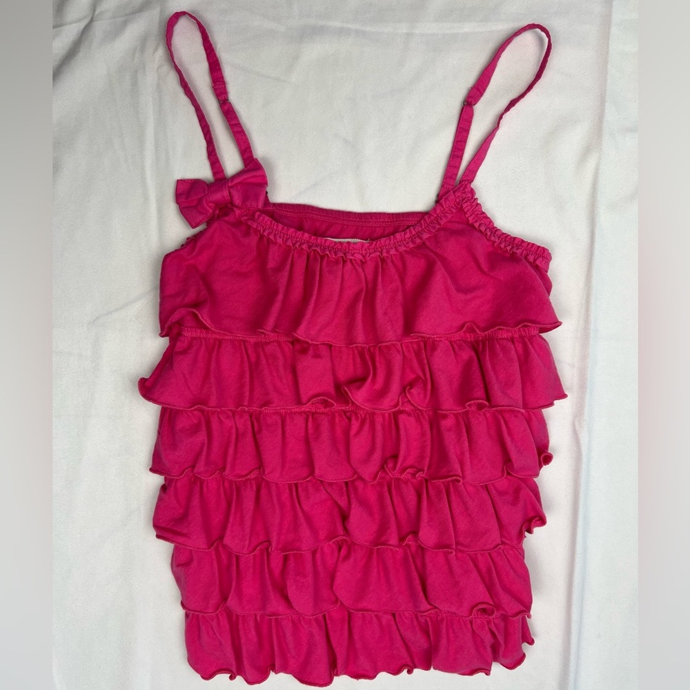 Y2K Abercrombie & Fitch Ruffle Tiered Cami Tank Top Hot Pink Size Small